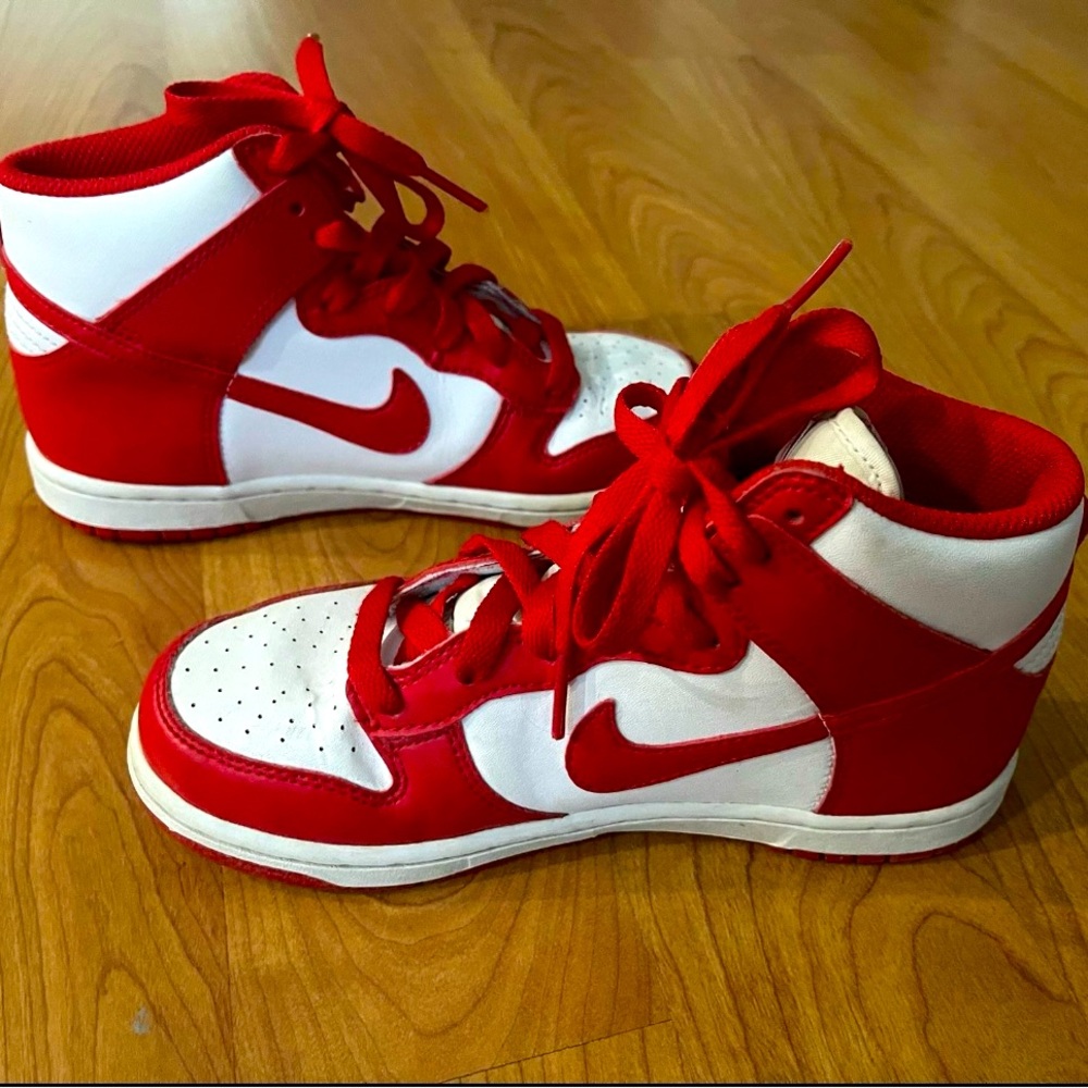 Nike Dunk High Red and White Youth Size 2